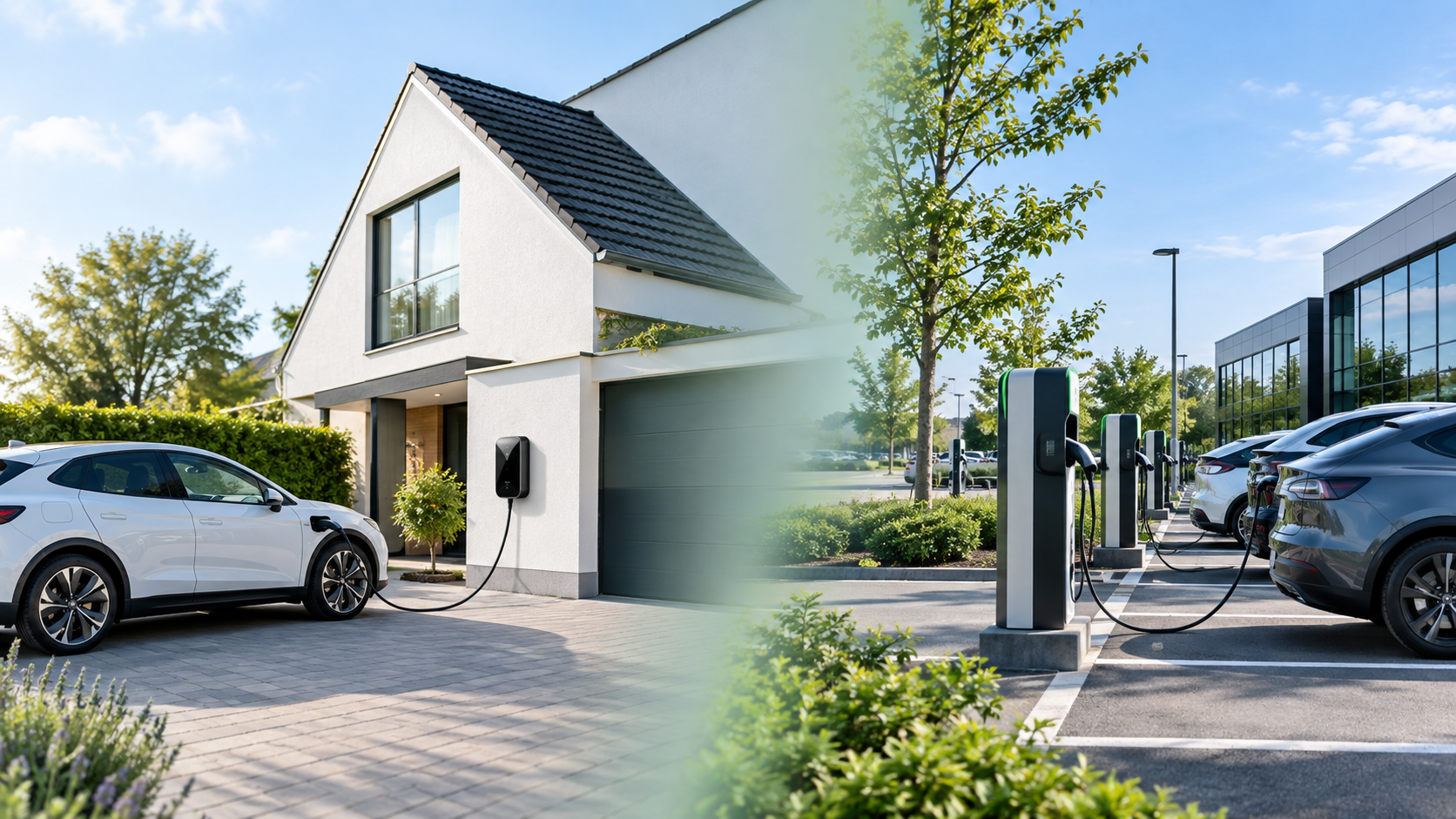 Laadpaal bij een woning naast een laadpaal op een bedrijfsterrein, particulier en zakelijk aanmelden